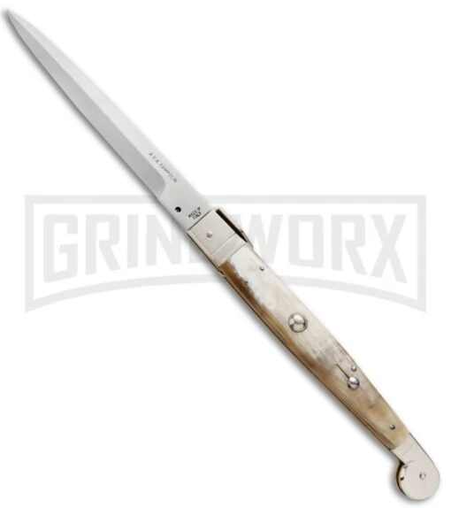 A.G.A. Campolin 16" Honey Horn Sicilian Picklock Automatic Knife - Bayonet -AKC Knife Shop aga 16 honey sicilian pick large