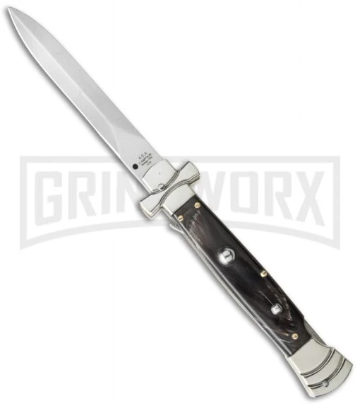 A.G.A. Campolin 9" Maltese Cross Stiletto Dark Horn Automatic Knife - Dagger -AKC Knife Shop aga 9in maltese dark horn dagger cm large