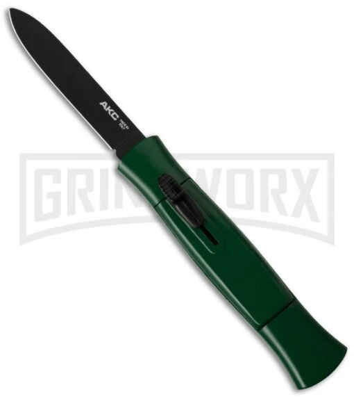 AKC 077 Concord Dark Green OTF Automatic Knife - Black Plain -AKC Knife Shop akc 077 otf dark green black plain cm large