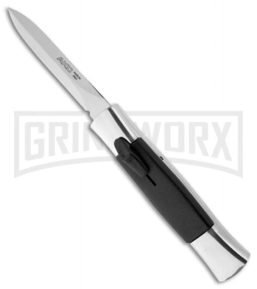 AKC 077 Concord Polish/Black OTF Automatic Knife - Dagger Satin Plain -AKC Knife Shop akc 3 sinatra silver dagger large