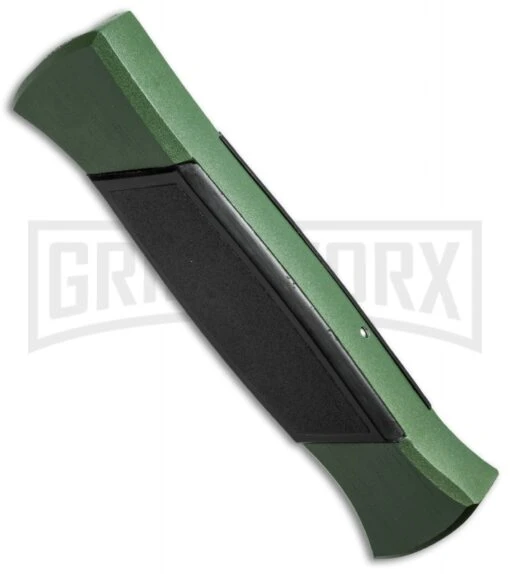 AKC 777 Blackfinger Green/Black OTF Automatic Knife - Flat Grind Satin Plain -AKC Knife Shop akc 777 green satin flat bottom cm large