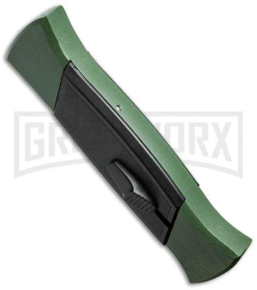 AKC 777 Blackfinger Green/Black OTF Automatic Knife - Flat Grind Satin Plain -AKC Knife Shop akc 777 green satin flat side cm large