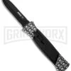 AKC 777 Blackfinger Jolly Roger OTF Automatic Knife - Black Dagger Plain -AKC Knife Shop akc 777 jolly roger black dagger cm large