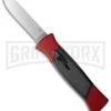 AKC 777 Blackfinger Red/Black OTF Automatic Knife - Flat Grind Satin Plain -AKC Knife Shop akc 777 red satin flat cm large