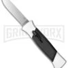 AKC 777 Blackfinger White/Black OTF Automatic Knife - Flat Grind Satin Plain -AKC Knife Shop akc 777 white satin flat cm large