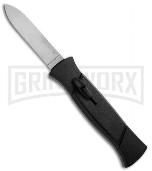 AKC 777 Blackfinger Black OTF Automatic Knife - Flat Grind Satin Plain -AKC Knife Shop akc blackfinger black satin large