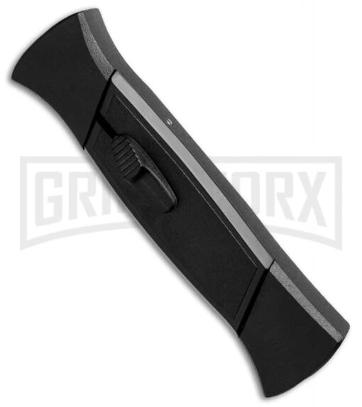 AKC 777 Blackfinger Black OTF Automatic Knife - Flat Grind Satin Plain -AKC Knife Shop akc blackfinger black satin side large