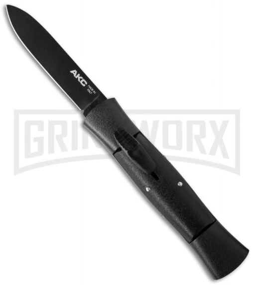 AKC 007 Concord Black OTF Automatic Knife - Black Flat -AKC Knife Shop akc concord 007 black black flat cm large