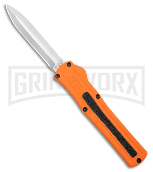 AKC F-20 Orange D/A OTF Dagger Automatic Knife - Satin Plain -AKC Knife Shop akc f 20 da otf auto black Orange aluminum Satin dagger BHQ 177350 jr large