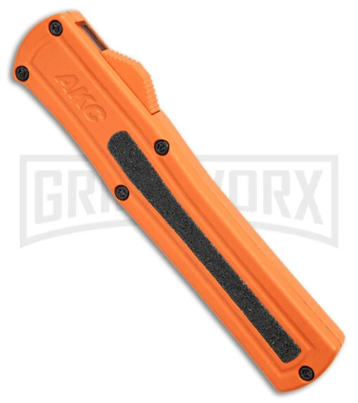 AKC F-20 Orange D/A OTF Dagger Automatic Knife - Satin Plain -AKC Knife Shop akc f 20 da otf auto black Orange aluminum Satin dagger BHQ 177350 jr spine large