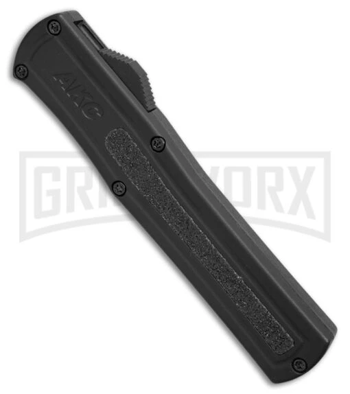 AKC F-20 Black D/A OTF Automatic Knife - Dagger Black Plain -AKC Knife Shop akc f 20 da otf auto black aluminum black dagger BHQ 177898 jr spine large