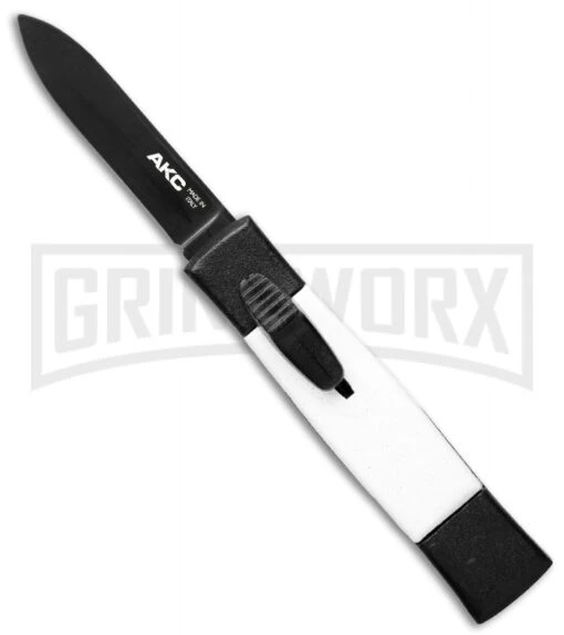 AKC Minion Concord Black/White OTF Automatic Knife - Flat Grind Black Plain -AKC Knife Shop akc mini concord black white large