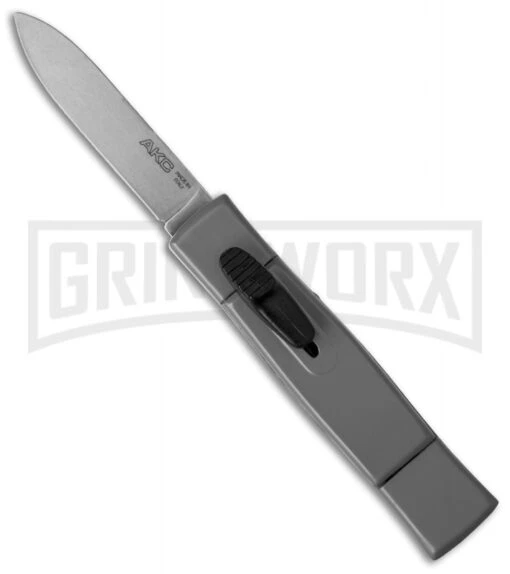 AKC Minion Concord Gray OTF Automatic Knife - Satin Plain -AKC Knife Shop akc minion otf grey satin cm large