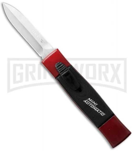 AKC Minion Concord Red/Black OTF Automatic Knife - Dagger Satin Plain -AKC Knife Shop akc minion red black dagger cm bhq 31090 large