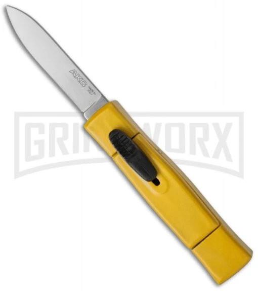 AKC Minion Concord Yellow OTF Automatic Knife - Satin Plain -AKC Knife Shop akc minion satin flat yellow BHQ 36365 dl large