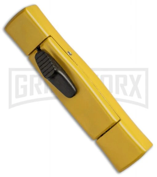 AKC Minion Concord Yellow OTF Automatic Knife - Satin Plain -AKC Knife Shop akc minion satin flat yellow BHQ 36365 dl spine large