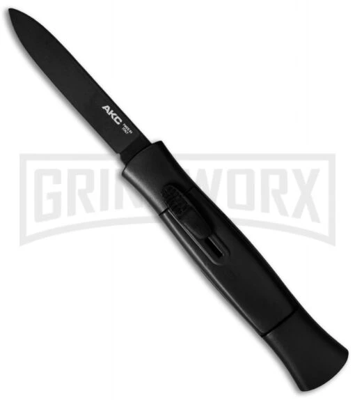 AKC 077 Concord Black OTF Automatic Knife - Black Plain -AKC Knife Shop akc otf 077 black flat black dl large