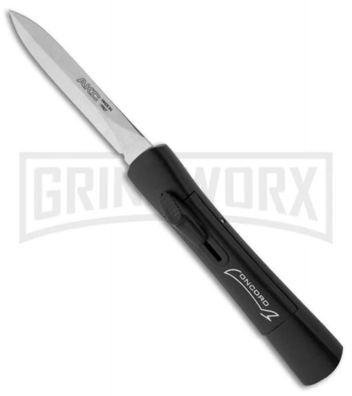 AKC Concord Black OTF Automatic Knife - Dagger Satin Plain -AKC Knife Shop akc otf black concord 12 large