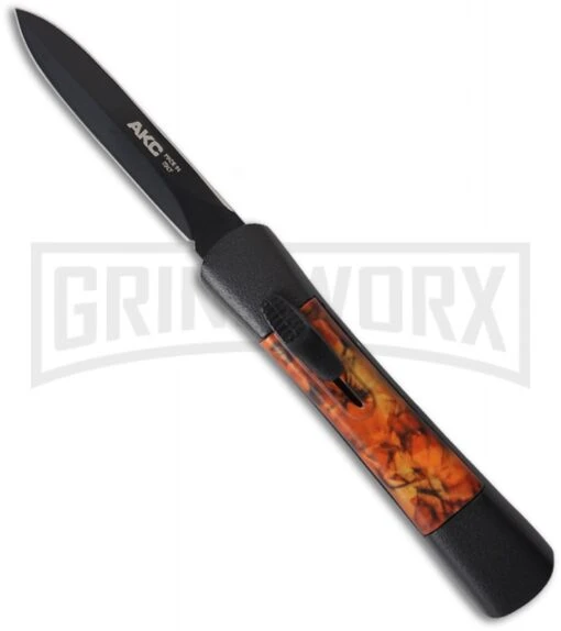 AKC Concord Autumn Camo OTF Automatic Knife - Dagger Black Plain -AKC Knife Shop akc otf concord 3 large