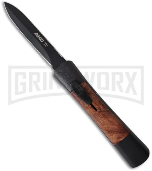 AKC Concord Briar Wood OTF Automatic Knife - Dagger Black Plain -AKC Knife Shop akc otf concord 4 large