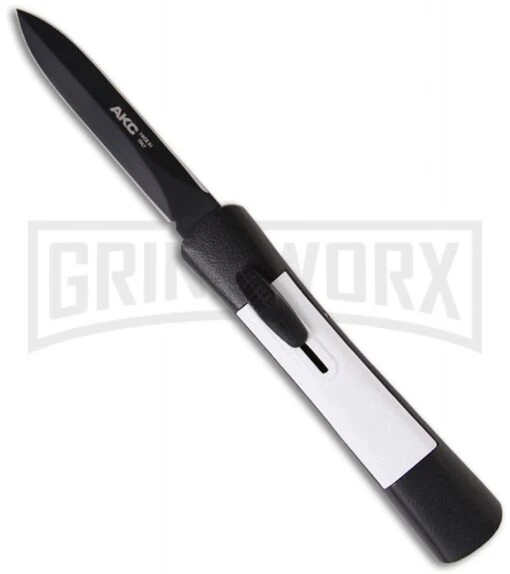 AKC Concord Black/White OTF Automatic Knife - Dagger Black Plain -AKC Knife Shop akc otf concord white scale large