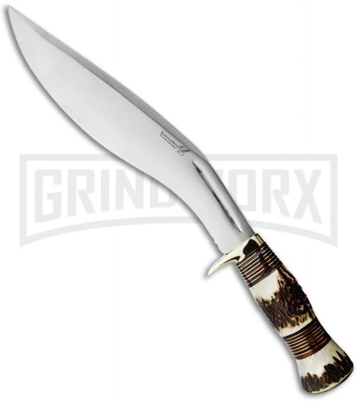 Blackjack Knives Kukri Stag Fixed Blade Knife - Satin Plain -AKC Knife Shop black jack knives bj 053 large