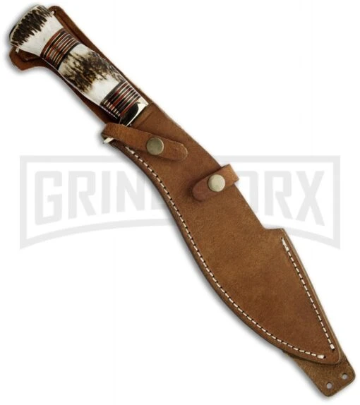 Blackjack Knives Kukri Stag Fixed Blade Knife - Satin Plain -AKC Knife Shop black jack knives bj 053 sheath large