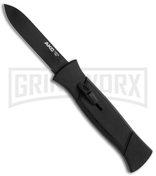 AKC 777 Blackfinger Black OTF Automatic Knife - Flat Grind Black Plain -AKC Knife Shop blackfinger black black flat large