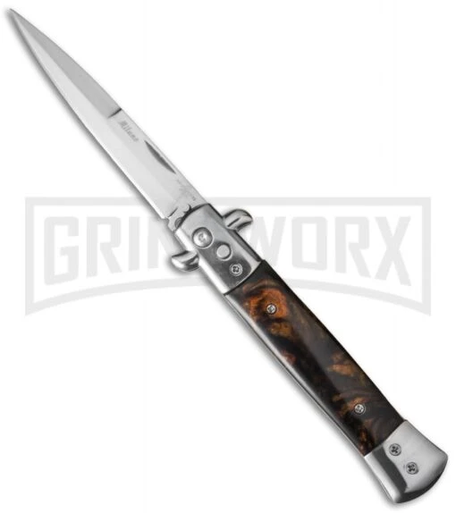 Milano 9" Stiletto Brown Acrylic Automatic Knife - Bayonet -AKC Knife Shop blade play stilletos gse018mbrn cm large