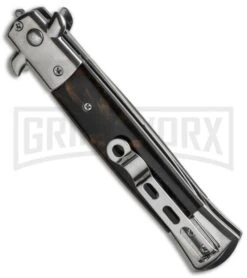 Milano 9" Stiletto Brown Acrylic Automatic Knife - Bayonet -AKC Knife Shop blade play stilletos gse018mbrn side cm large