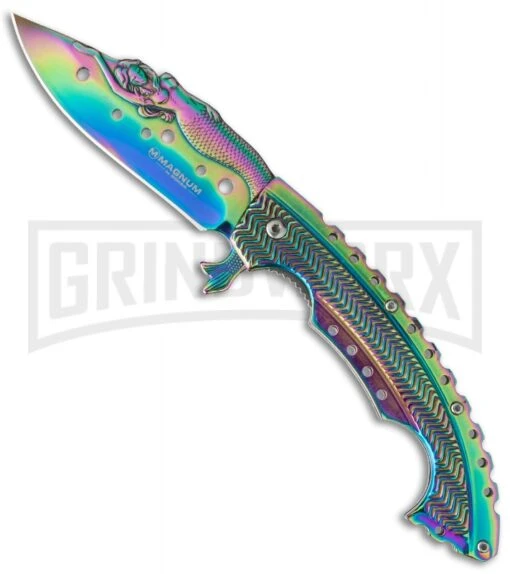 Boker Magnum Rainbow Mermaid Folding Knife - Spectrum Plain -AKC Knife Shop boker magnum 01lg318 cm large