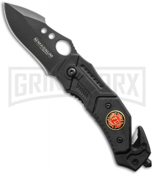 Boker Magnum Mini FD Rescue Black Folding Knife - Black Plain -AKC Knife Shop boker magnum 01ry409 large