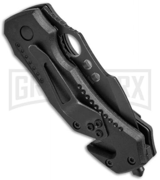 Boker Magnum Mini FD Rescue Black Folding Knife - Black Plain -AKC Knife Shop boker magnum 01ry409 side large