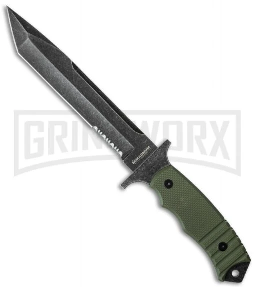 Boker Magnum Merc Green Fixed Blade Knife - Black Stonewash Serr -AKC Knife Shop boker magnum 02sc257 large