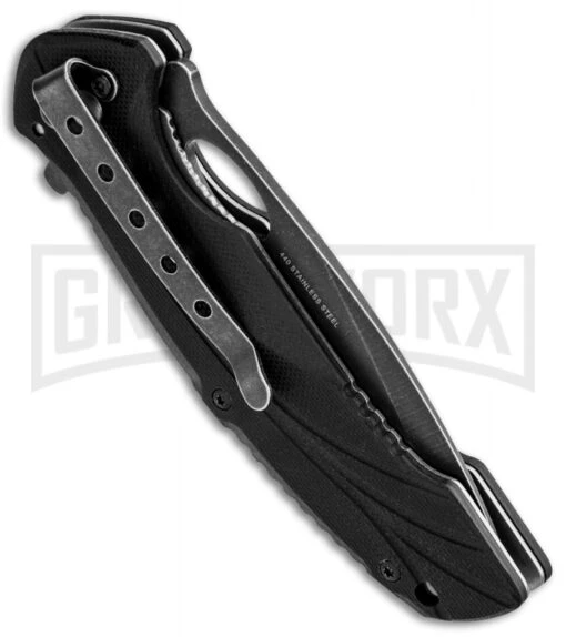 Boker Magnum Ellipse Folding Knife - Black Serr -AKC Knife Shop boker magnum fast ellipse folding black serr 01ry142 side large