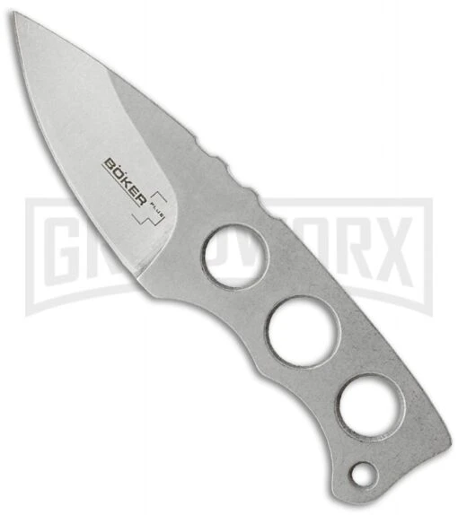 Boker Plus Mega Mini Neck Knife - Stonewash Plain -AKC Knife Shop boker plus 02bo258 front large