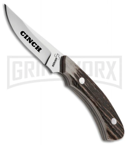 Boker Cinch Cowboy Crossdraw Brown Stag Fixed Blade Knife - Mirror Plain -AKC Knife Shop boker plus cinch cowboy crossdraw stag mirror BP 30218 jr large