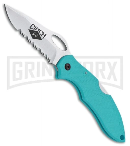 Boker Plus Cinch Girls Action R Teal Nylon Folding Knife - Satin Serr -AKC Knife Shop boker plus cinch girls action r lb teal nylon satin BP 30185 jr large