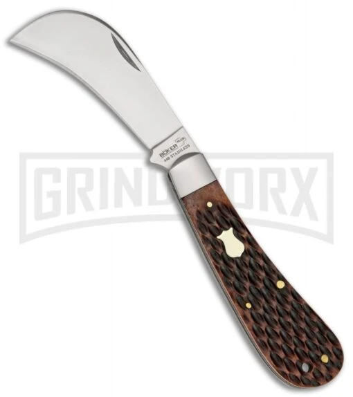 Boker Plus Hawkbill Slip Joint Pocket Knife 4" Brown Bone 01BO207 -AKC Knife Shop boker plus hawkbill brown bone BOP01651 BHQ 40401 er large