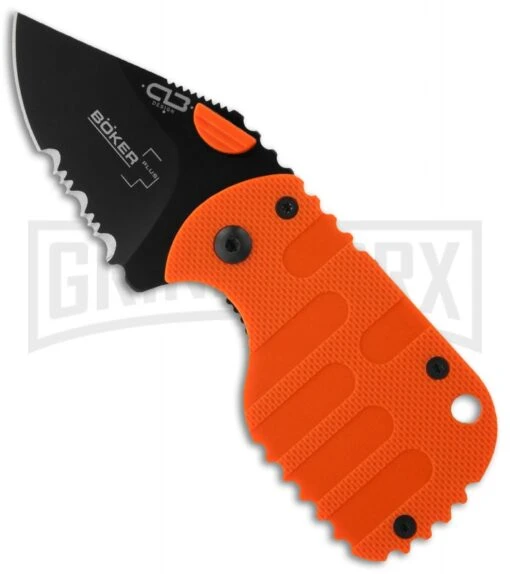 Boker Plus Subcom Dusk Orange Folding Knife - Black Serr -AKC Knife Shop boker plus subcom dusk 01bo576 large