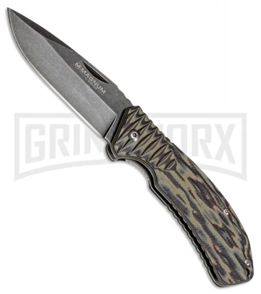 Boker Magnum Sierra Alpha Green Camo G-10 Folding Knife - Stonewash Plain -AKC Knife Shop boker sierra alpha 01ll359 cm large