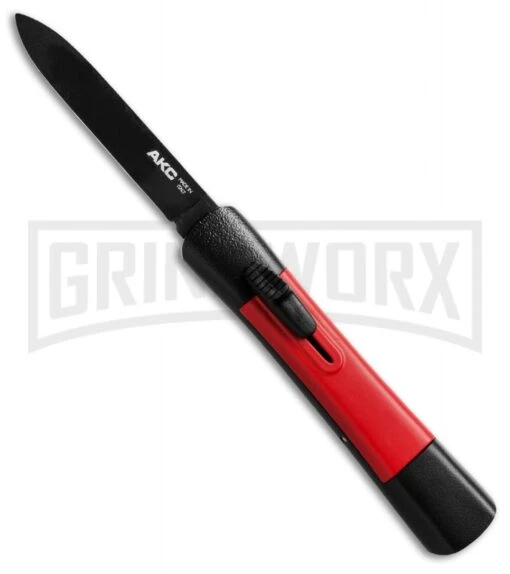 AKC Concord Black/Red OTF Automatic Knife - Flat Grind Black Plain -AKC Knife Shop conc black red single black large