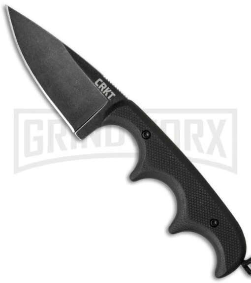 CRKT Folts Minimalist Drop Point Neck Knife - Stonewash Black Plain -AKC Knife Shop crkt 2384k cm large