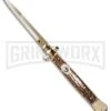 Frank B. 11" Italian Stiletto Stag Automatic Knife - Gold Bayonet -AKC Knife Shop fb 11 stag bayo gold jm large