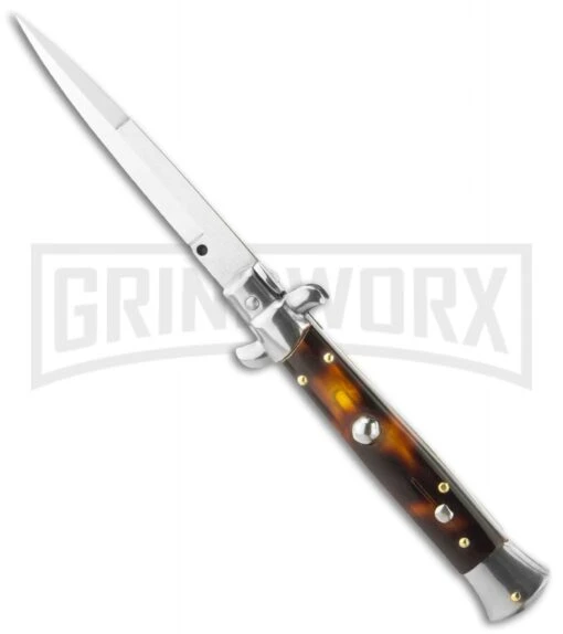 9" Italian Stiletto Acrylic Tortoise Automatic Knife - Bayonet -AKC Knife Shop frank b 9 tortoise large