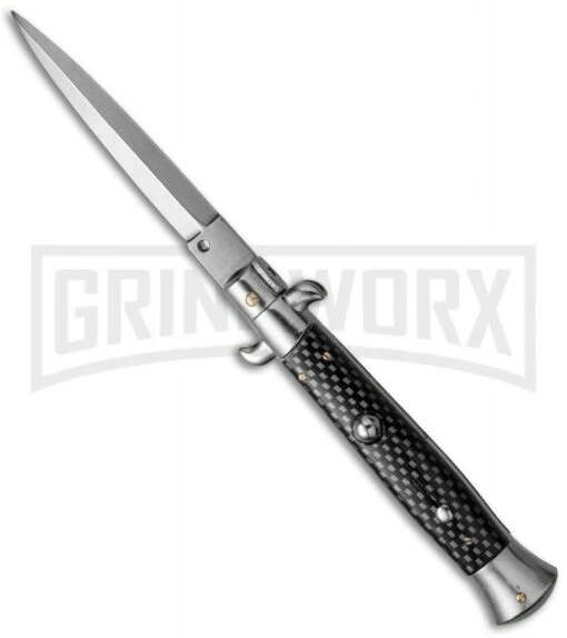 Frank B 9" Italian Stiletto Sim Carbon Fiber Automatic Knife -Satin Dagger -AKC Knife Shop frank b 9in stiletto cf dagger dl large