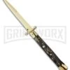 Frank B. 11" Italian Swinguard Gold Plated Dark Horn Automatic Knife - Bayonet -AKC Knife Shop frank b stillettos 11 swing guard gold dark horn bayo large