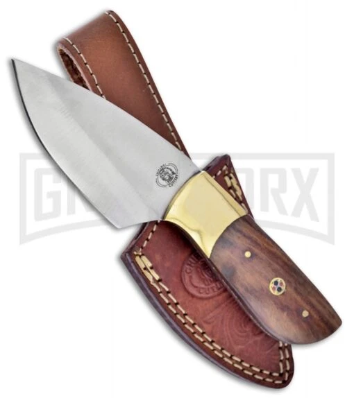 Frost Cutlery Chipaway Prairie Dog Brown Wood Fixed Blade Knife - Satin Plain -AKC Knife Shop frost cutlery chipaway prairie dog brown wood BP 25349 jr large