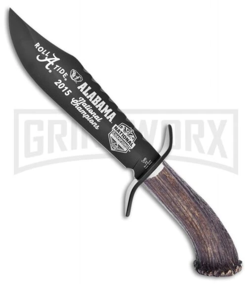 Frost Cutlery Hen & Rooster Alabama Bowie Stag Fixed Blade Knife - Black Plain -AKC Knife Shop frost cutlery hen and rooster alabama bowie stag black BP 28148 jr large