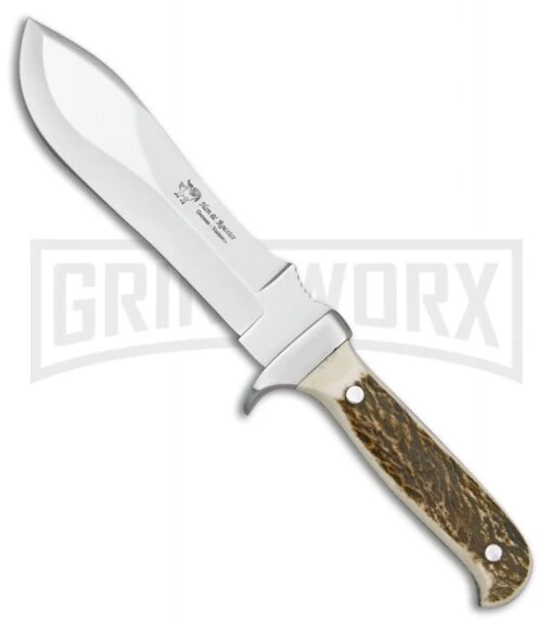 Frost Cutlery Hen & Rooster Prowler Stag Fixed Blade Knife - Mirror Plain -AKC Knife Shop frost cutlery hen and rooster prowler stag mirror BP 28153 jr large